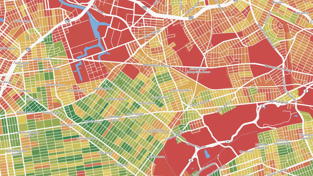Ridgewood, Queens, NY Map of Arson Rates