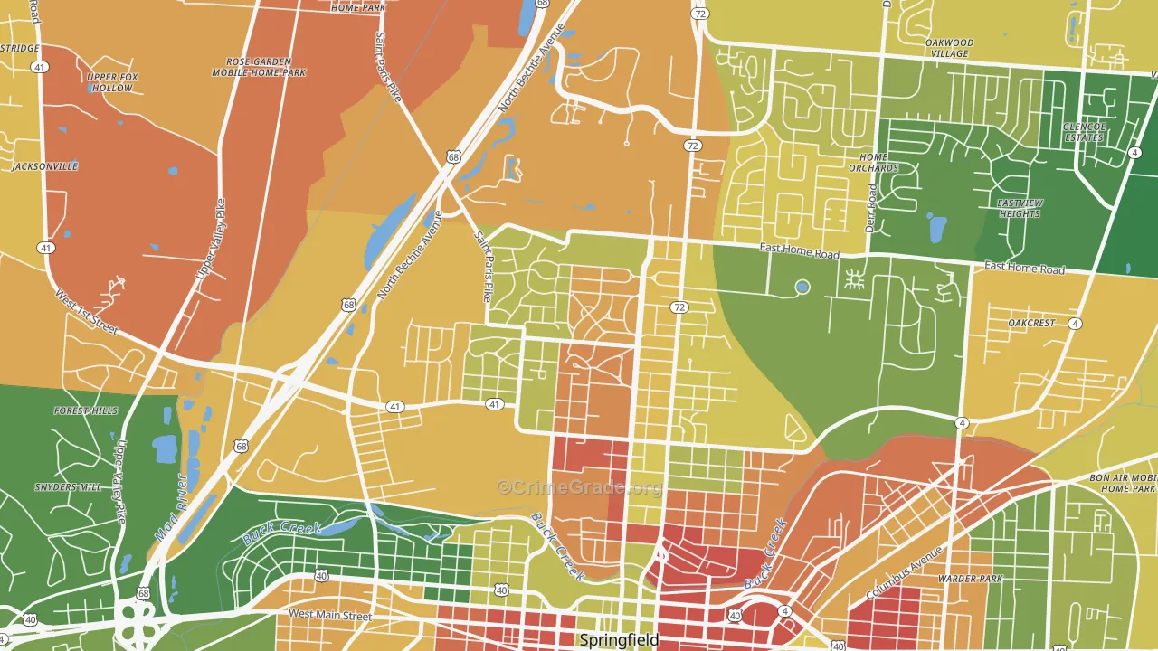 Ridgewood, Springfield, OH Map of Arson Rates