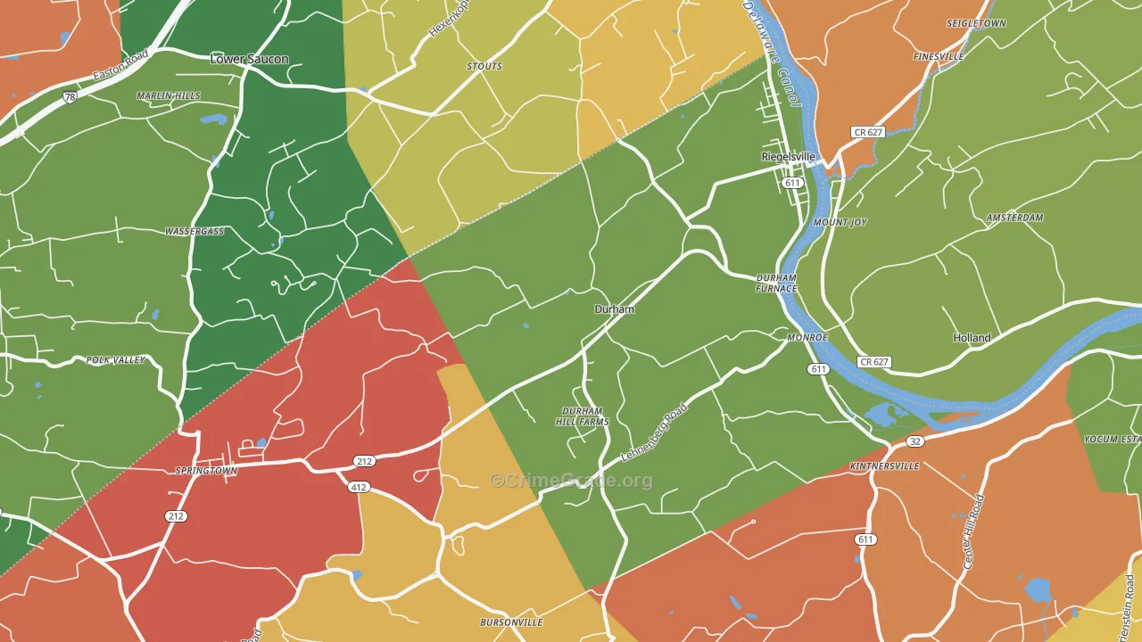 Riegelsville, PA Map of Arson Rates