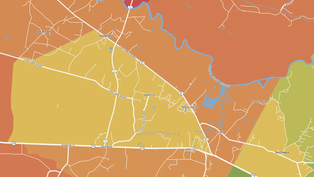 Riegelwood, NC Map of Arson Rates