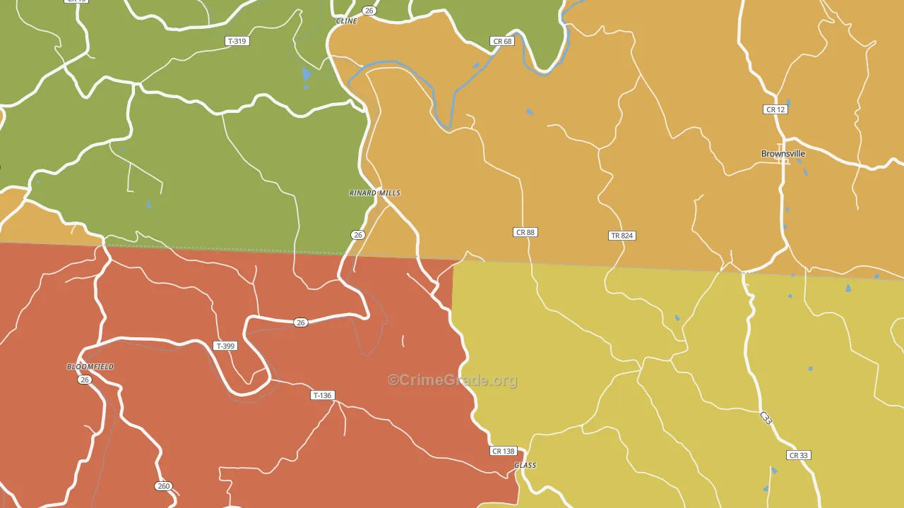 Rinard Mills, OH Map of Arson Rates