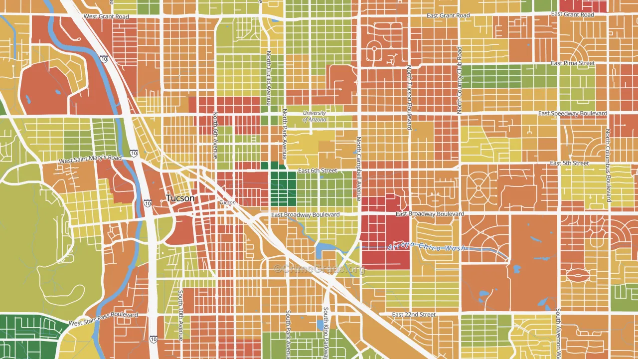 Rincon Heights, Tucson, AZ Map of Arson Rates