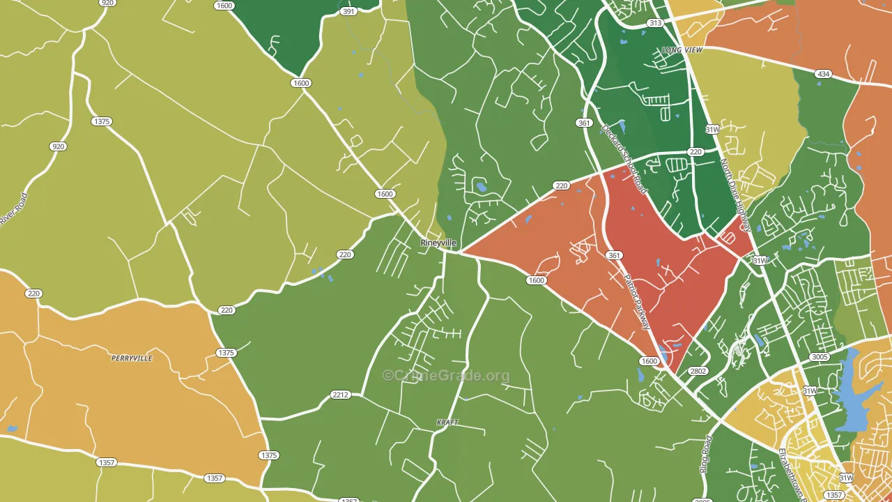 Rineyville, KY Map of Arson Rates