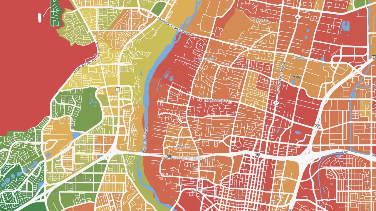Rio Grande, Albuquerque, NM Map of Arson Rates