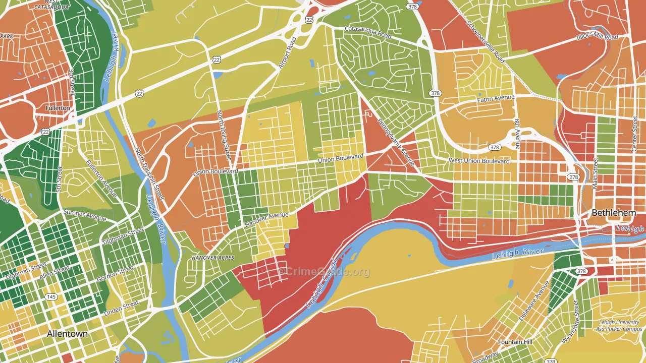 Rittersville, Allentown, PA Map of Arson Rates