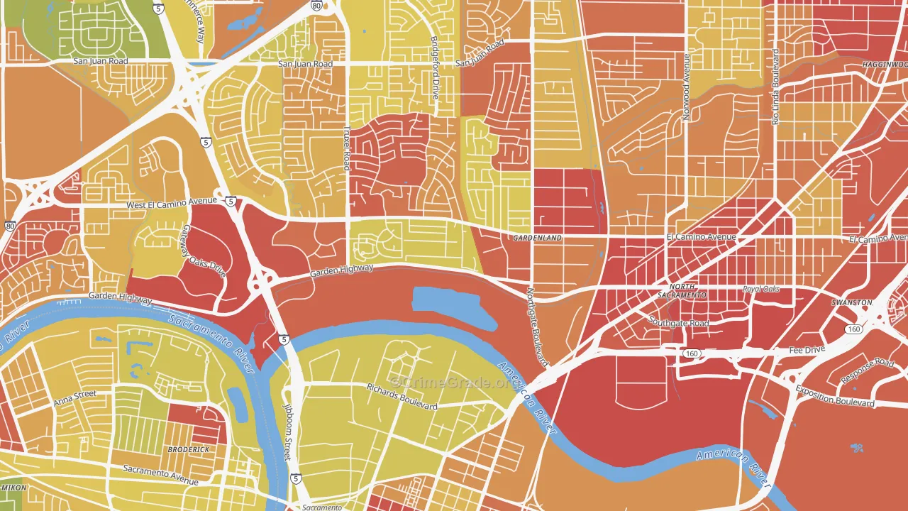 River Gardens, Sacramento, CA Map of Arson Rates