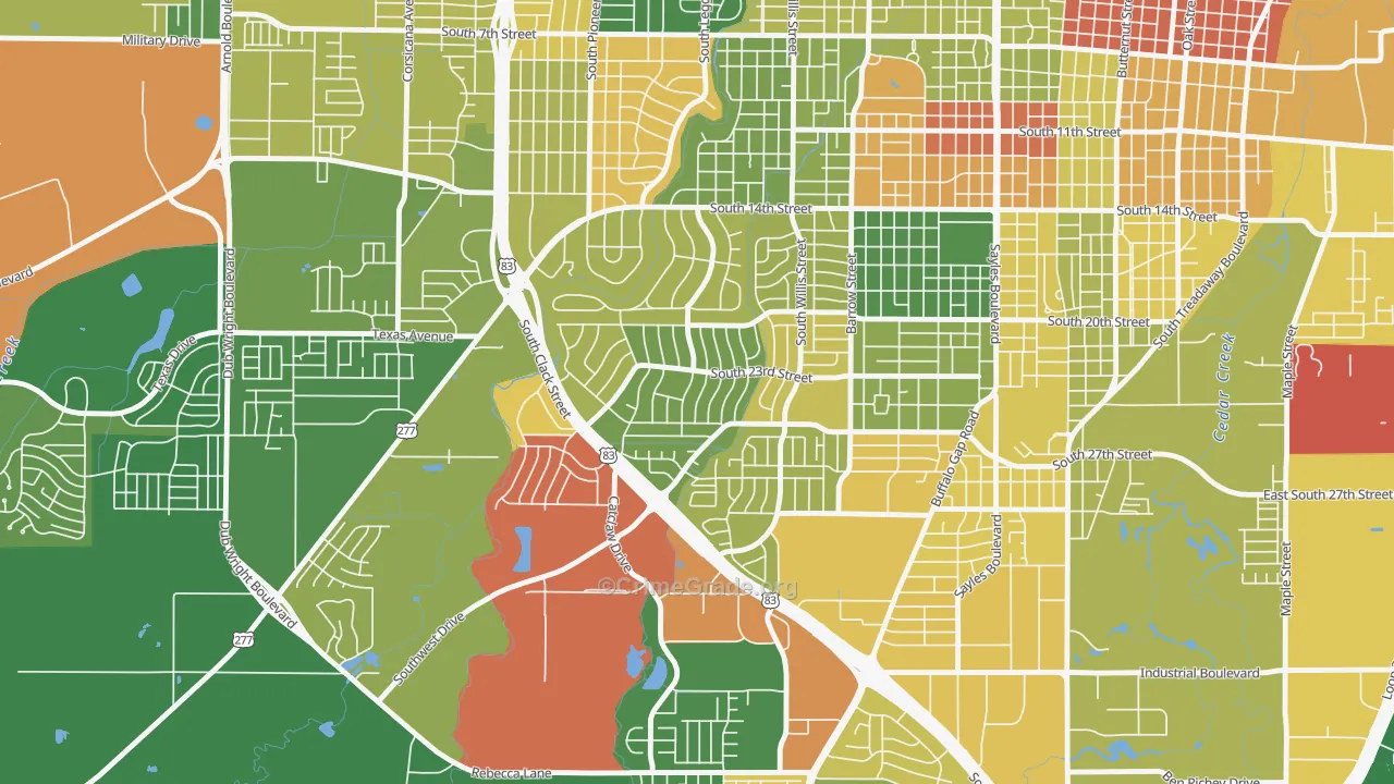 River Oaks-Brookhollow, Abilene, TX Map of Arson Rates