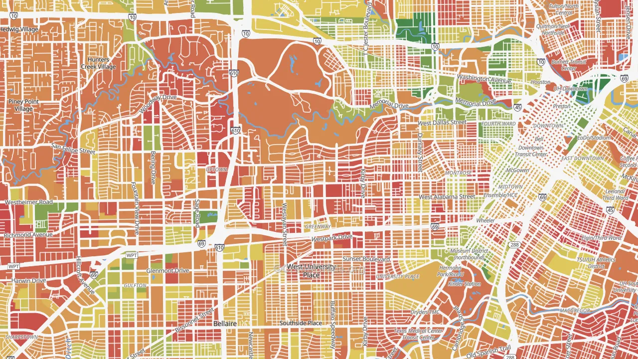 River Oaks, Houston, TX Map of Arson Rates