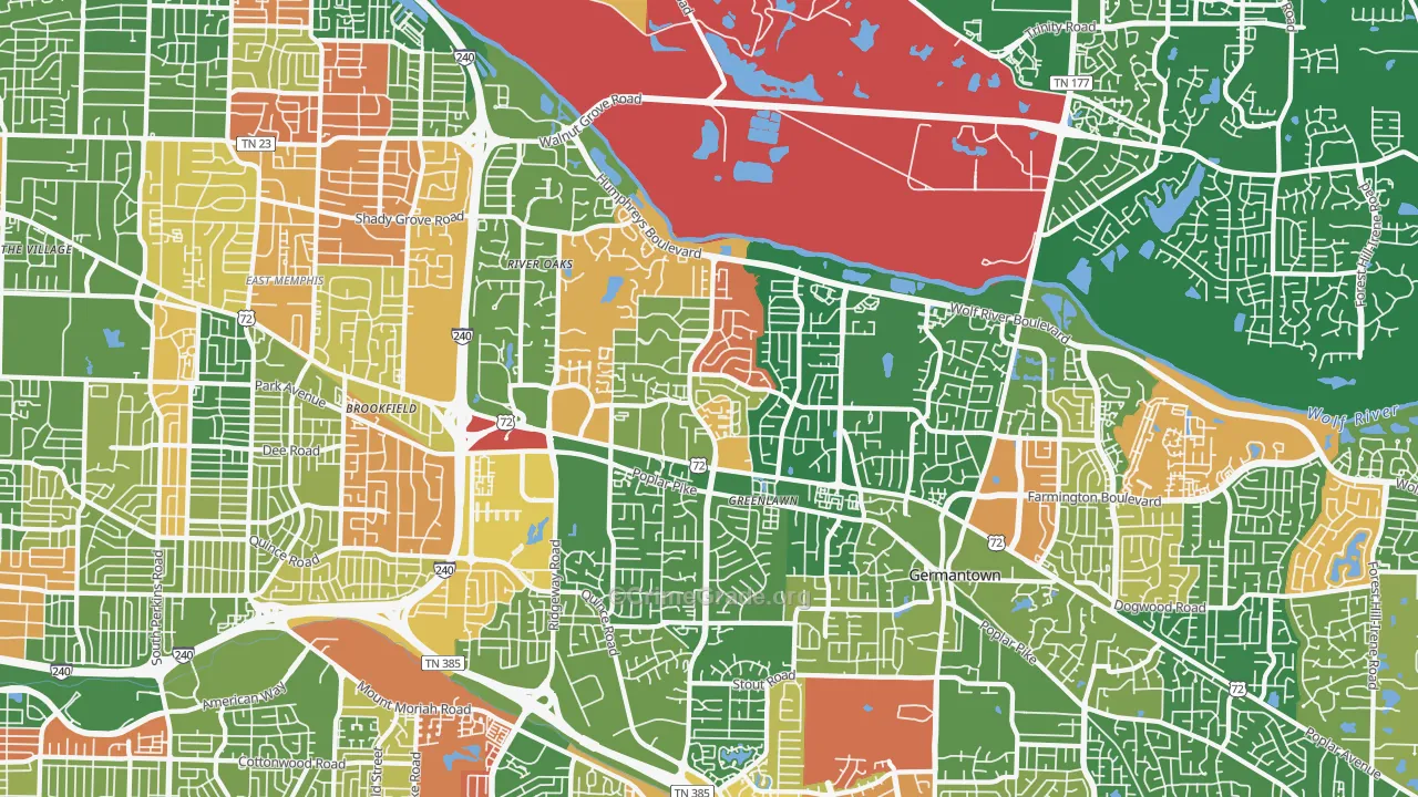 River Oaks-Kirby-Balmoral, Memphis, TN Map of Arson Rates