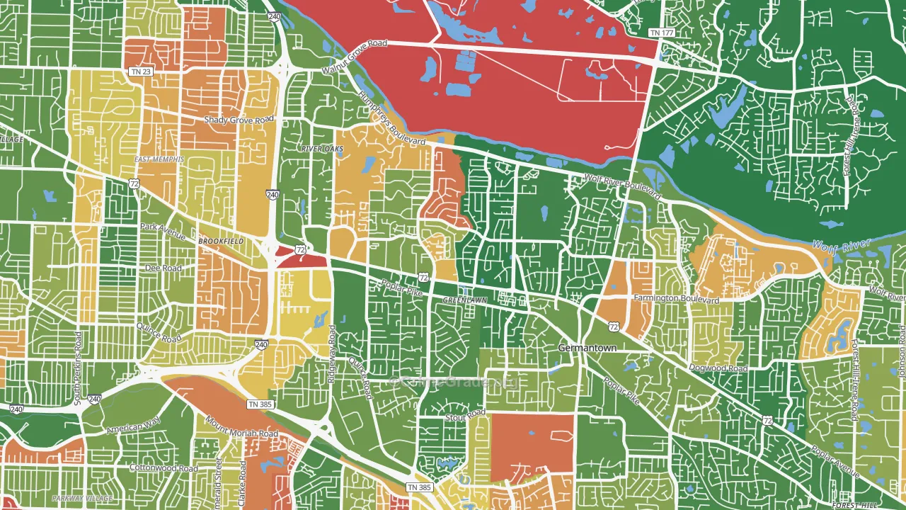 River Oaks, Memphis, TN Map of Arson Rates