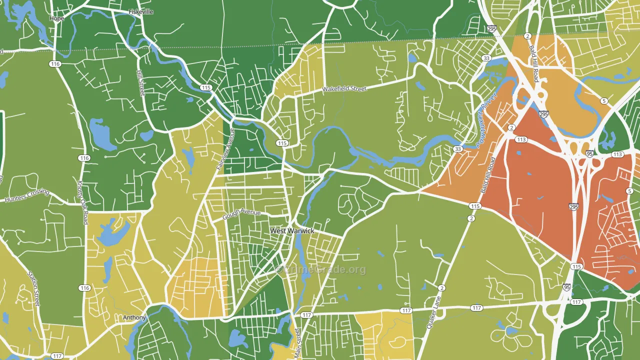 River Point, West Warwick, RI Map of Arson Rates