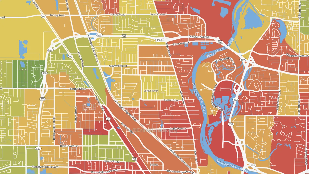 River Road, Eugene, OR Map of Arson Rates