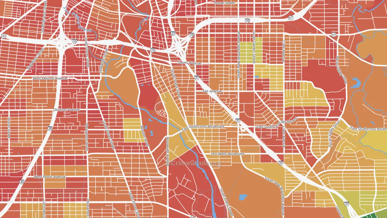 Riverside South, San Antonio, TX Map of Arson Rates