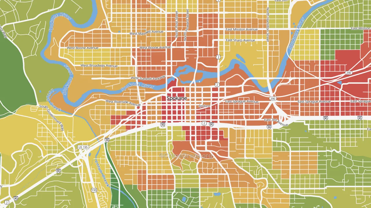 Riverside, Spokane, WA Map of Arson Rates