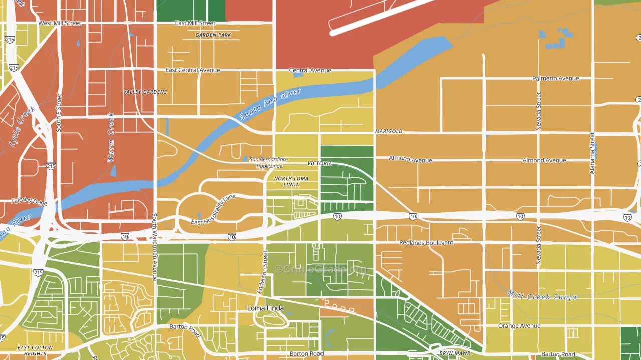 Riverview, San Bernardino, CA Map of Arson Rates