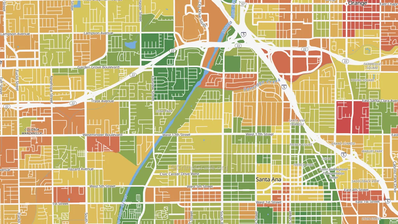 Riverview-Santa Ana, Santa Ana, CA Map of Arson Rates