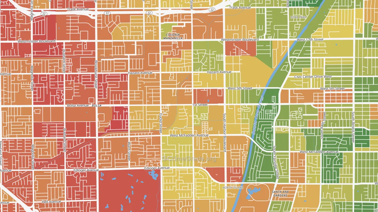 Riverview West, Santa Ana, CA Map of Arson Rates