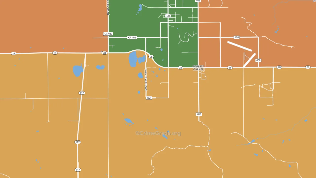 Roberts Corners, MI Map of Arson Rates