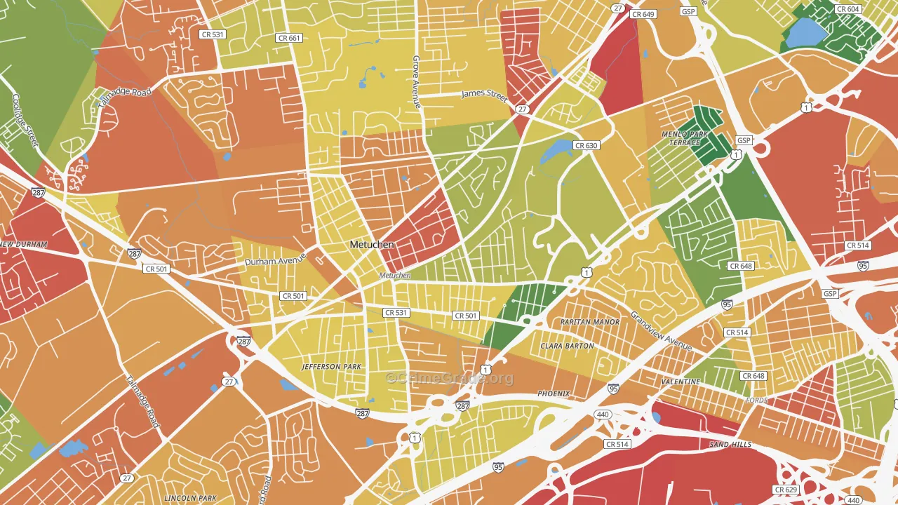 Robinvale, Metuchen, NJ Map of Arson Rates