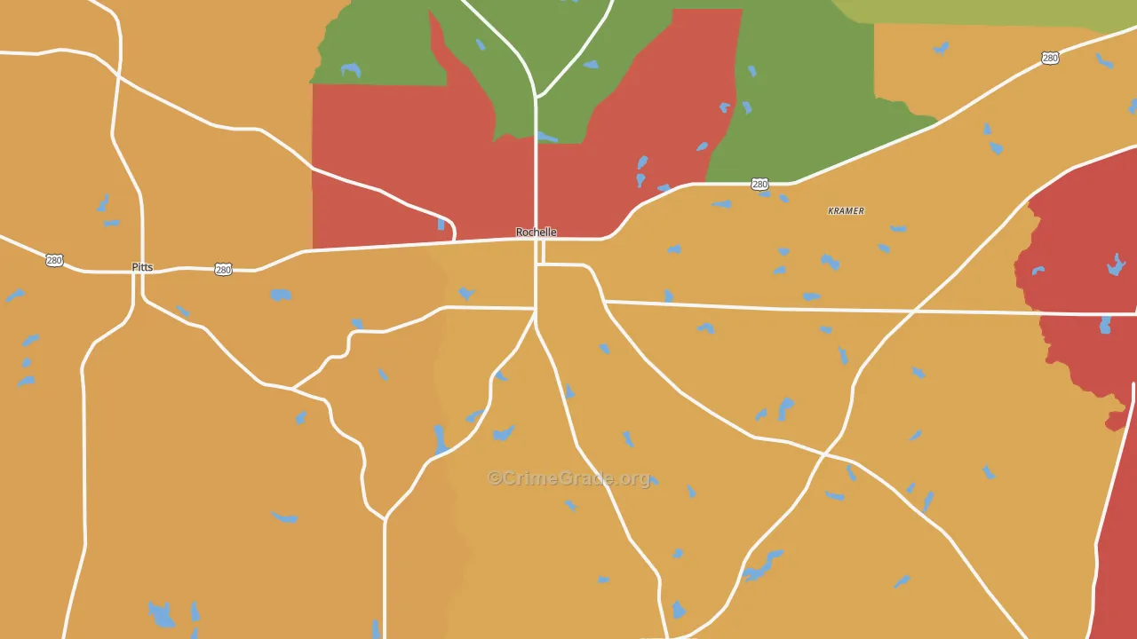Rochelle, GA Map of Arson Rates