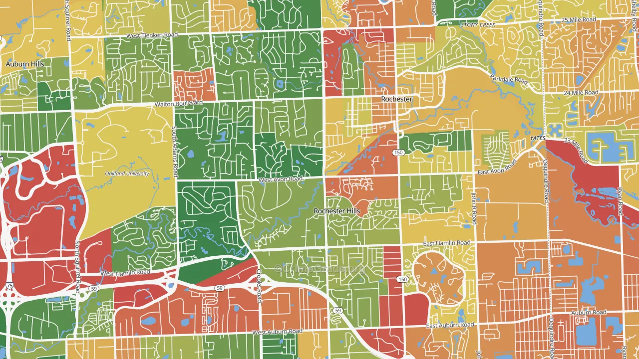 Rochester Hills, MI Map of Arson Rates