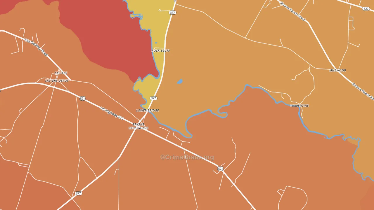 Rock Bluff, SC Map of Arson Rates
