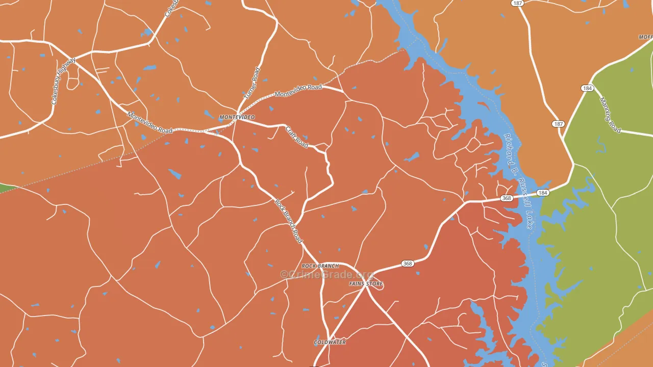 Rock Branch, GA Map of Arson Rates