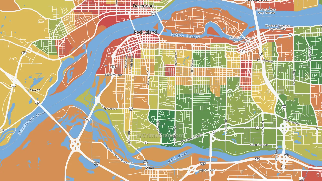 Rock Island, IL Map of Arson Rates