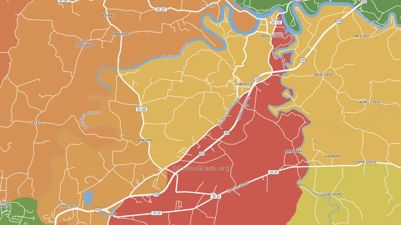 Rock Island, TN Map of Arson Rates