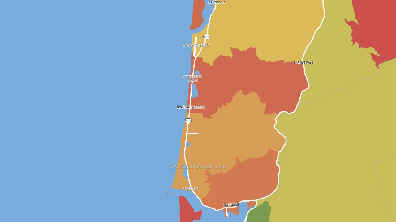 Rockaway Beach, OR Map of Arson Rates