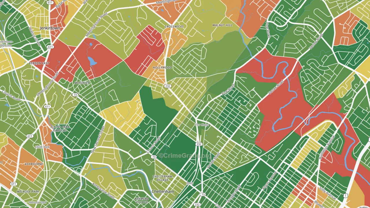 Rockledge, PA Map of Arson Rates