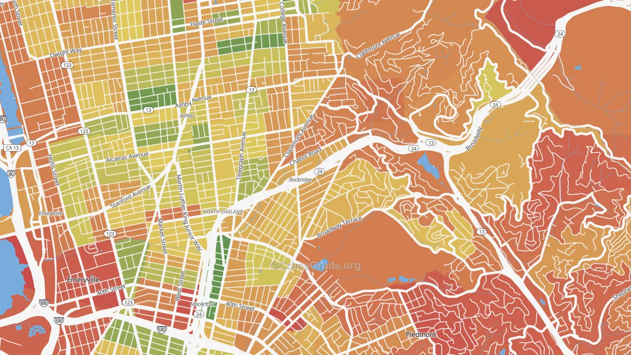 Rockridge, Oakland, CA Map of Arson Rates