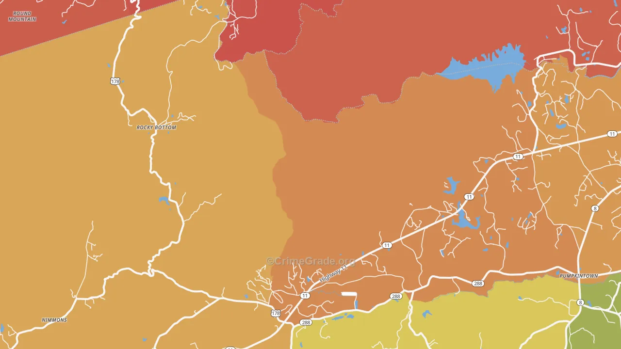 Rocky Bottom, SC Map of Arson Rates