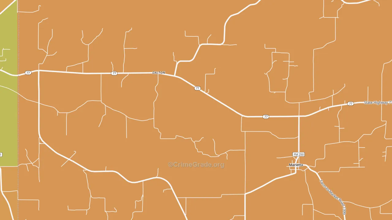 Rocky Branch, TX Map of Arson Rates