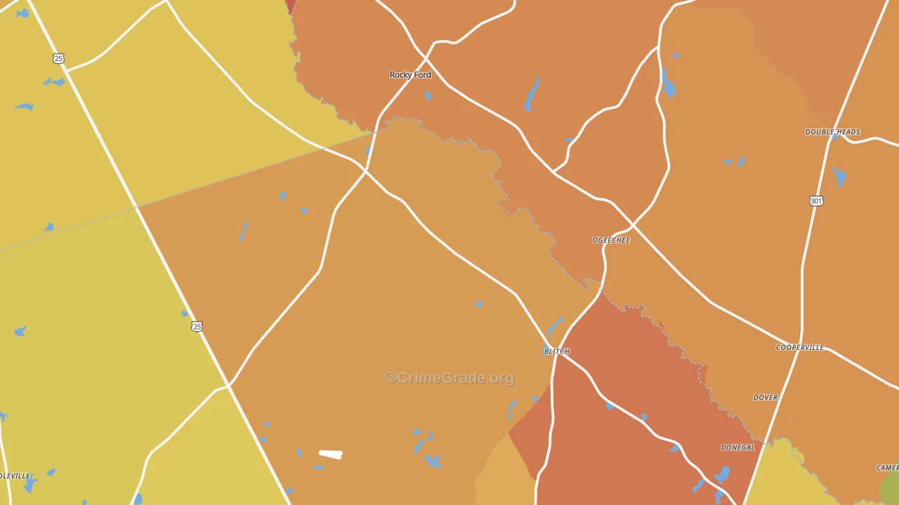 Rocky Ford, GA Map of Arson Rates