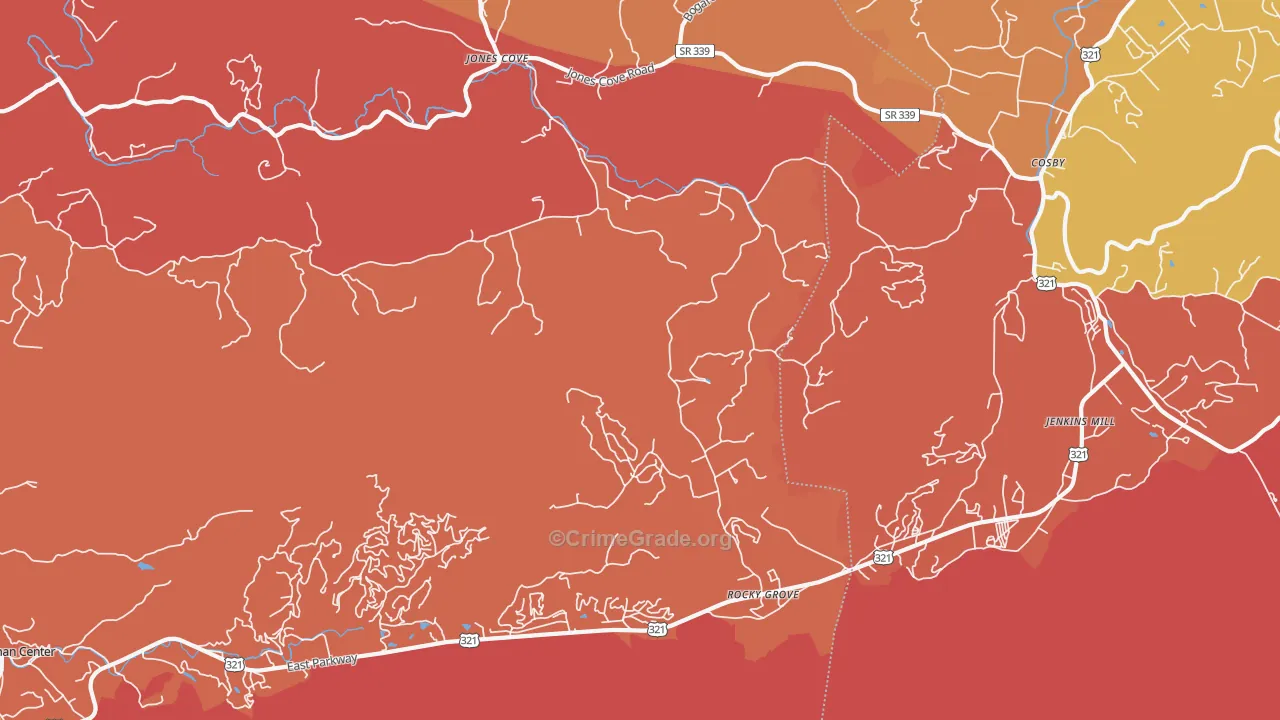 Rocky Grove, TN Map of Arson Rates