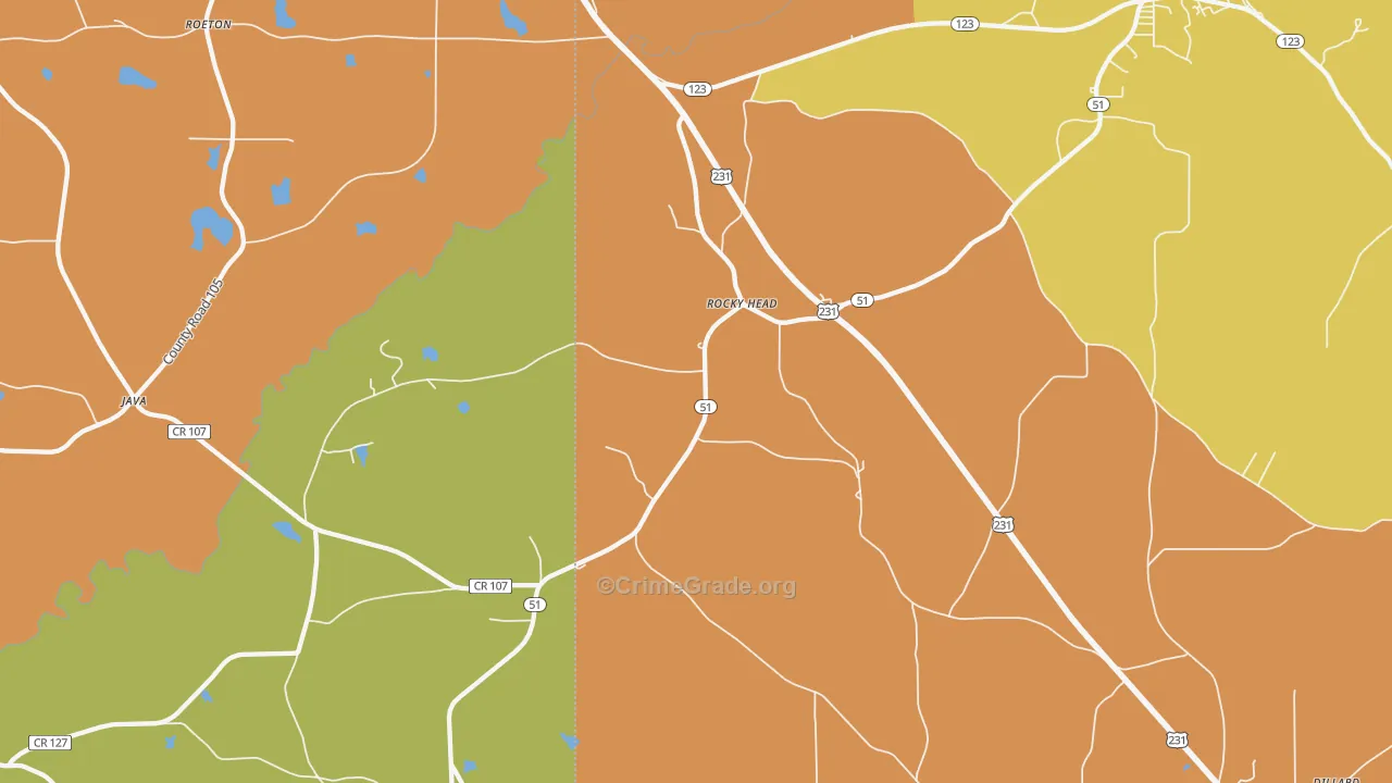 Rocky Head, AL Map of Arson Rates