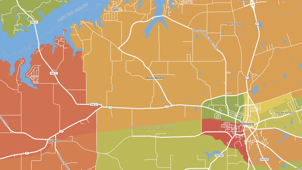 Rocky Mound, TX Map of Arson Rates