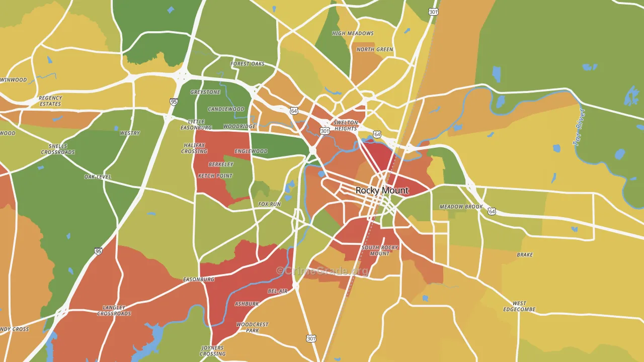 Rocky Mount, NC Map of Arson Rates
