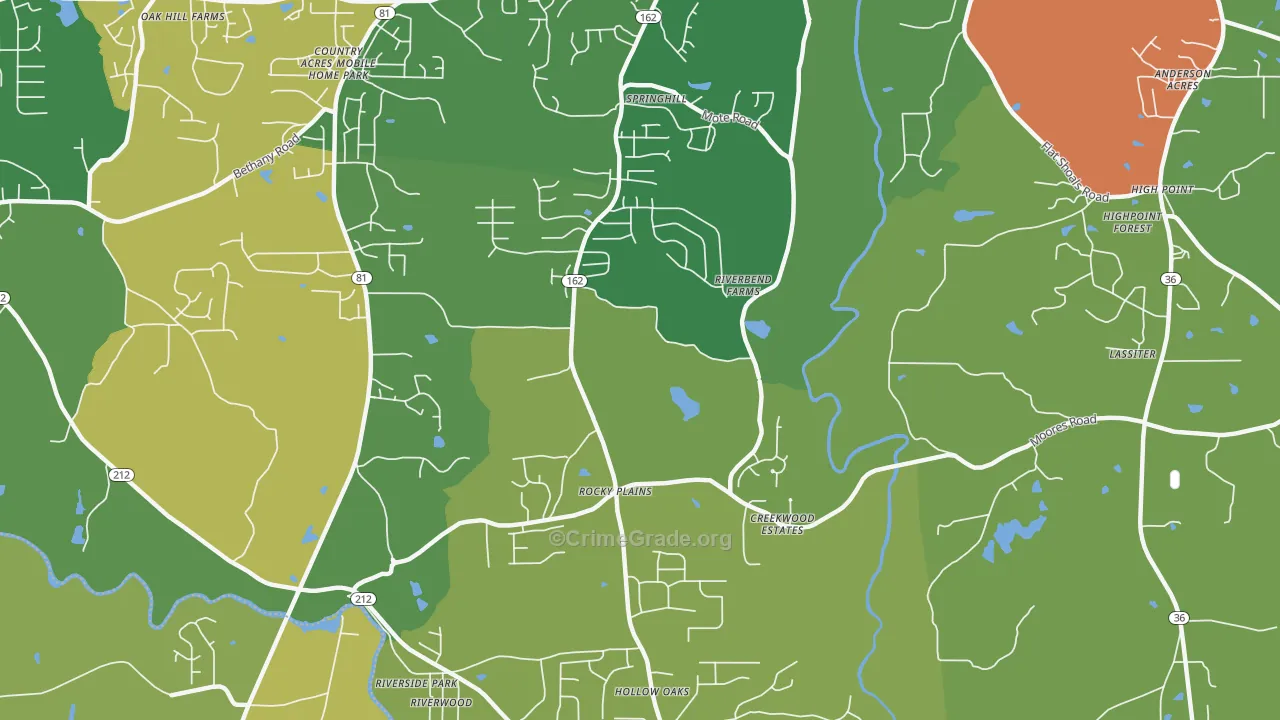 Rocky Plains, GA Map of Arson Rates