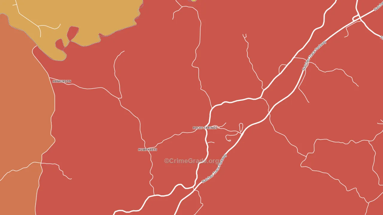 Rocky Springs, MS Map of Arson Rates