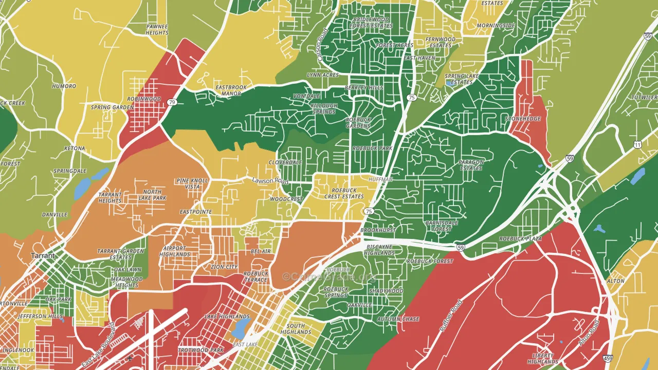 Roebuck, Birmingham, AL Map of Arson Rates