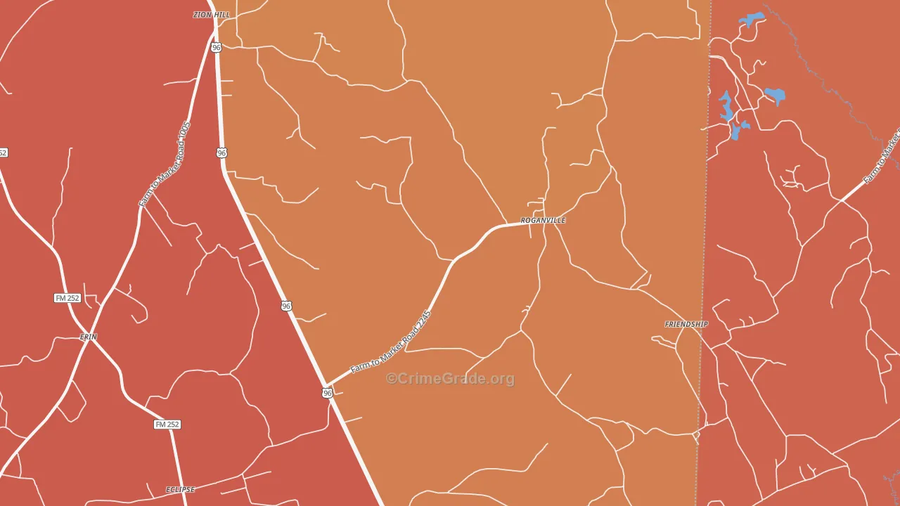 Roganville, TX Map of Arson Rates