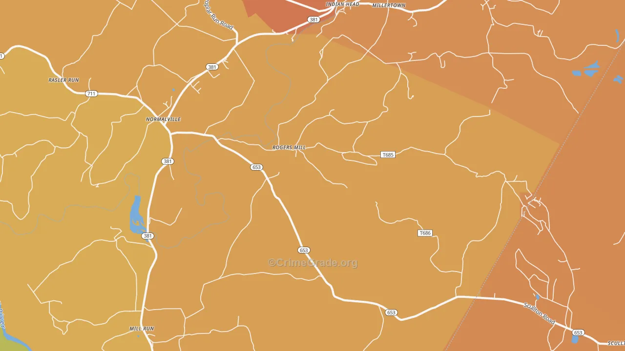 Rogers Mill, PA Map of Arson Rates