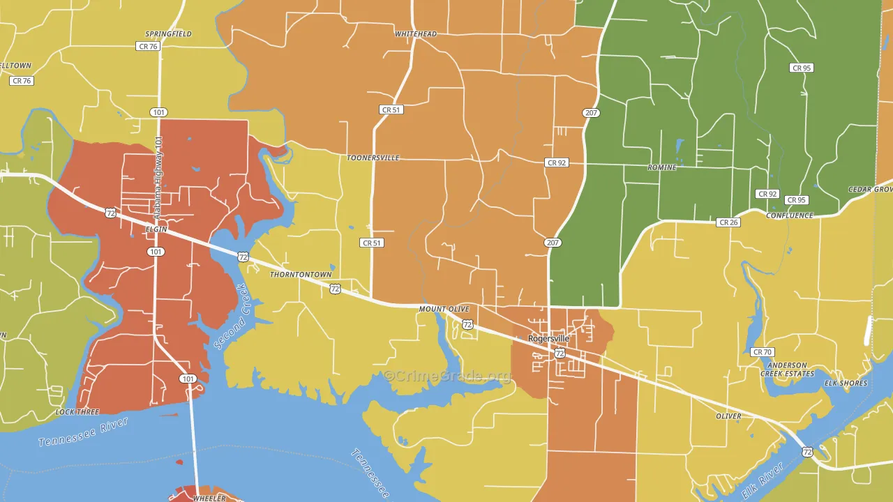 Rogersville, AL Map of Arson Rates