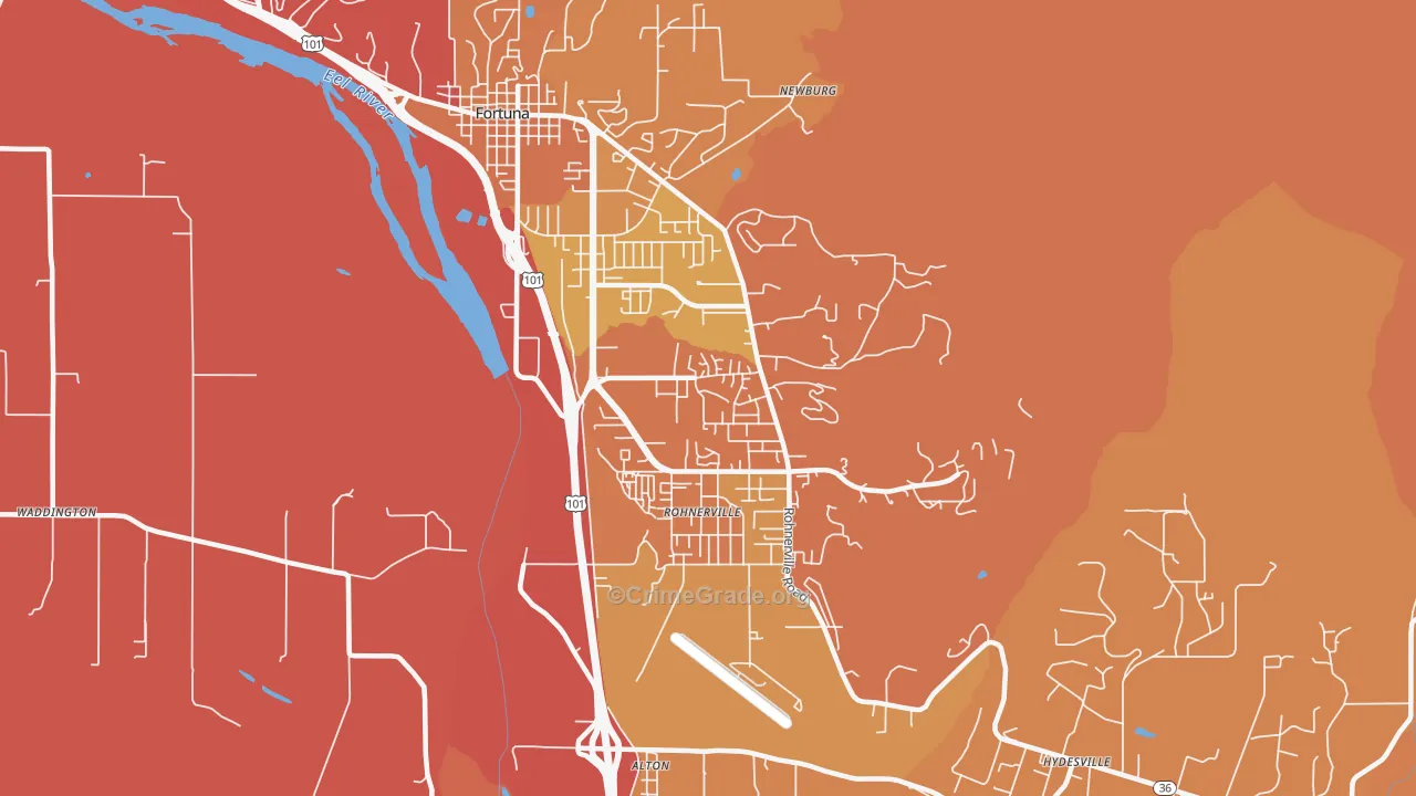 Rohnerville, Fortuna, CA Map of Arson Rates