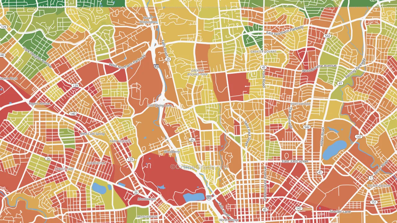 Roland Park-Homewood-Guilford, Baltimore, MD Map of Arson Rates