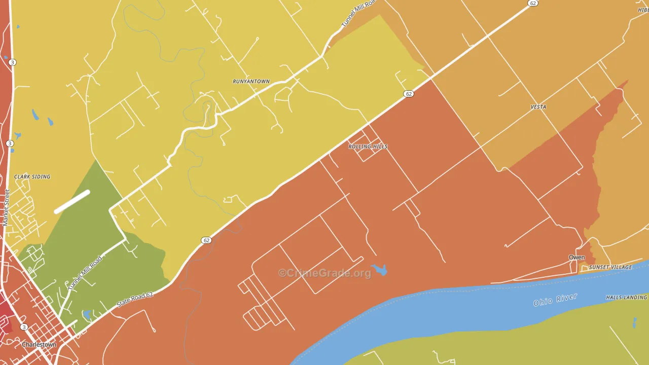 Rolling Hills, IN Map of Arson Rates