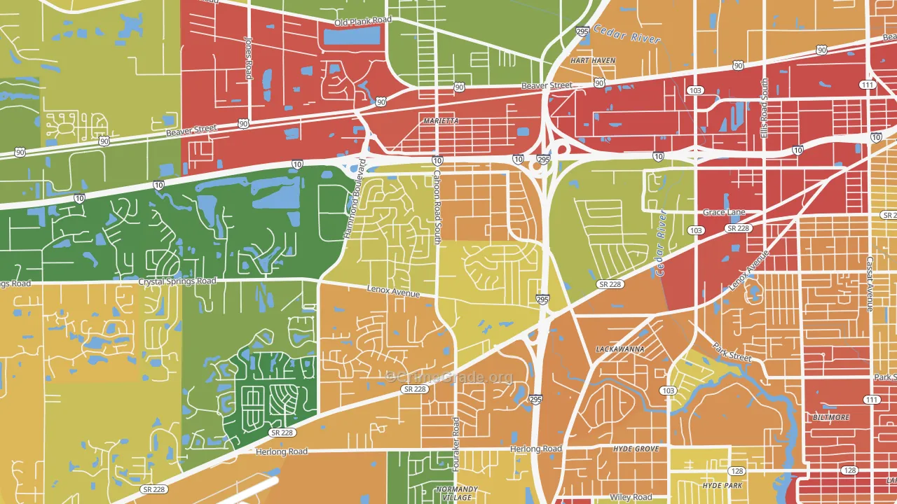 Rolling Hills, Jacksonville, FL Map of Arson Rates