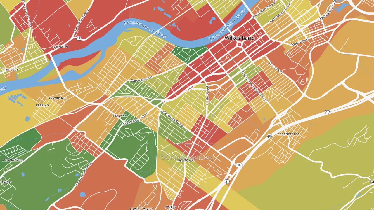 Rolling Mill Hill, Wilkes-Barre, PA Map of Arson Rates